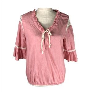 Free People Small 4 Blouse Red White